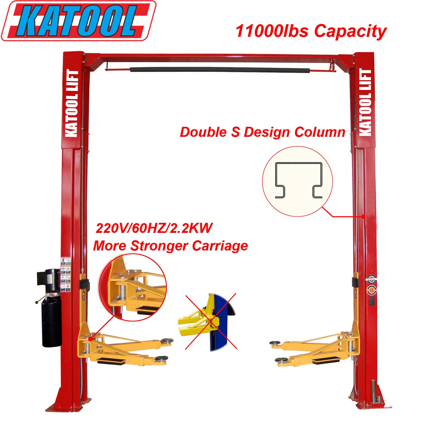 Katool KT-M110 2 Post Clear Floor Vehicle Lift 11,000lb