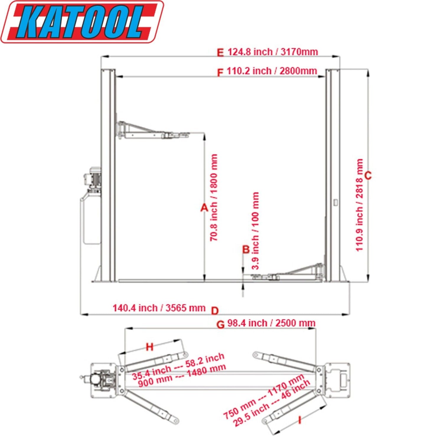 Katool KT-H105 2 Post Car Lift 10,000lb