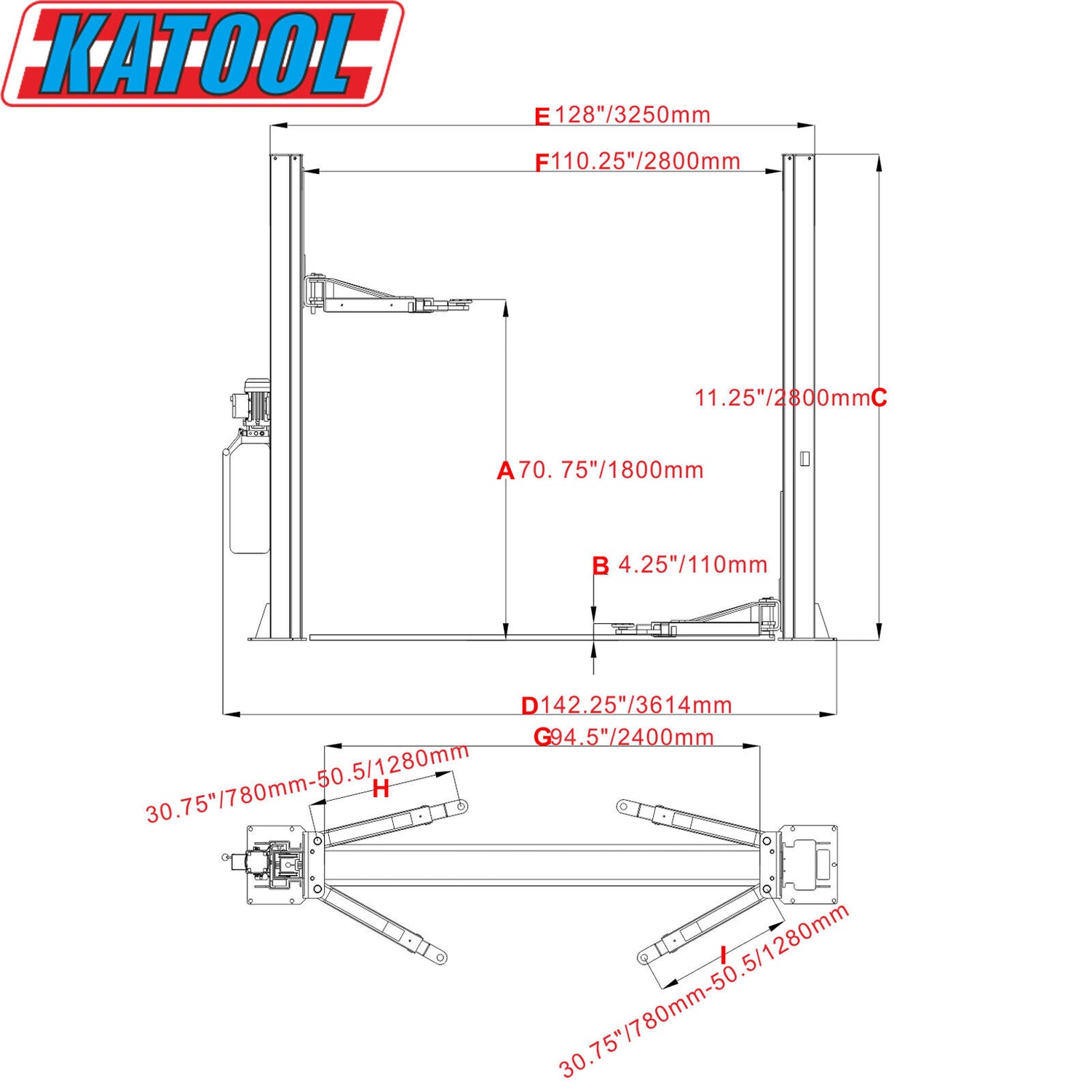 Katool KT-H100 2 Post Car Lift 10,000lb