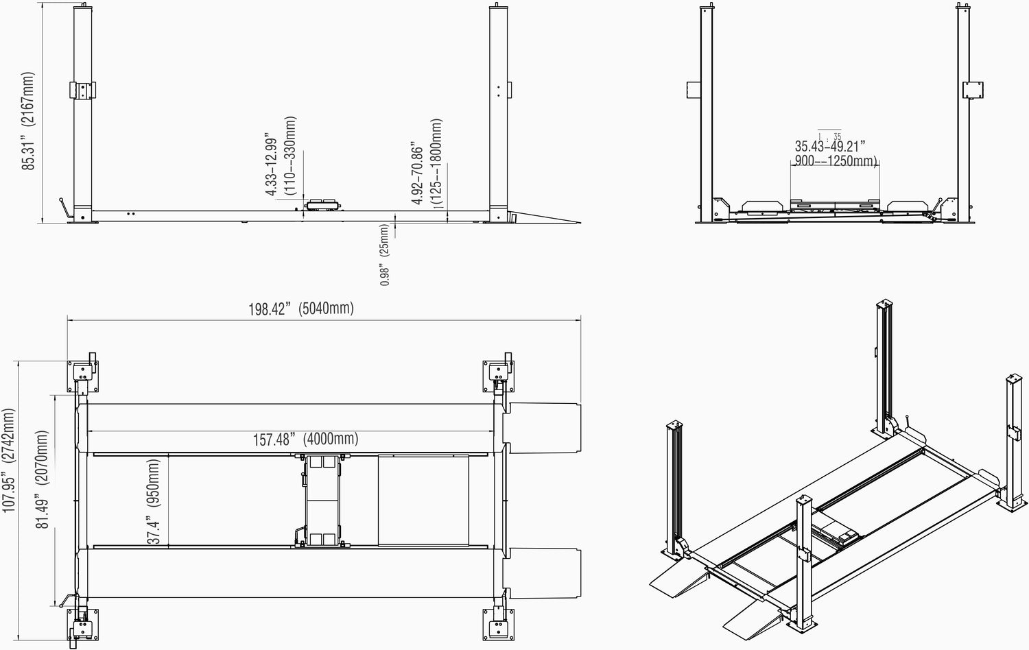 Katool KT-4H850 4 Post Vehicle Lift 8,500lb